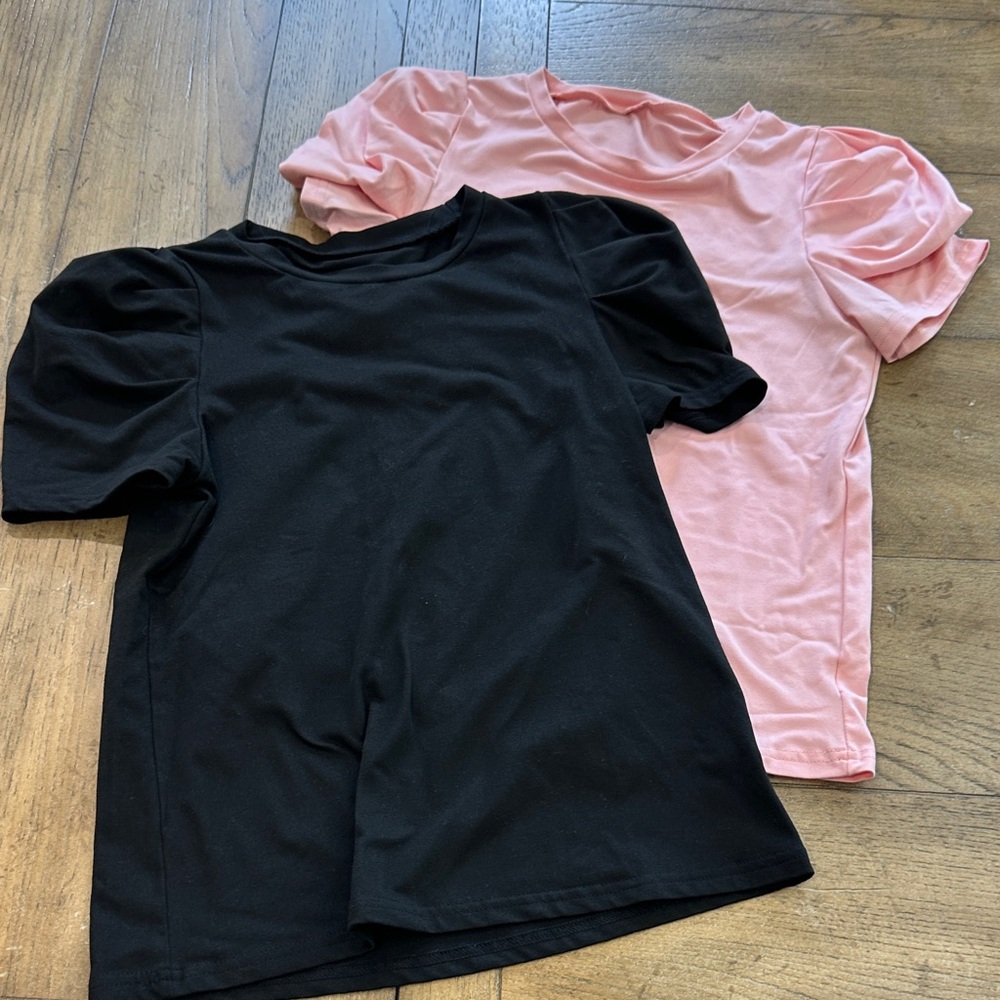 Amazon Black and Pink Puff Sleeve Kids Tees